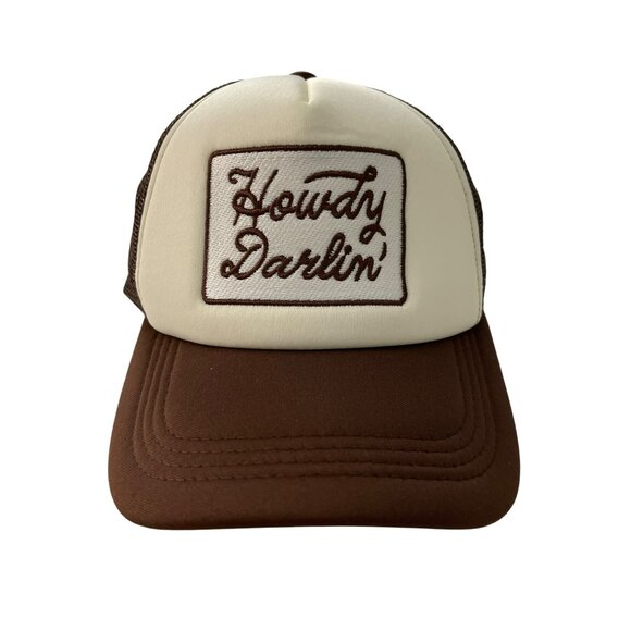 Howdy Darlin Brown & White Trucker Hat With Adjustable Snapback Mesh Back Unisex - Picture 1 of 4